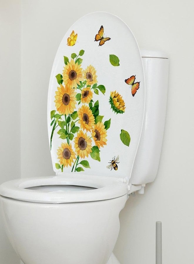 aoukoslt Sunflower Butterfly Bathroom Toilet Sticker Self-Adhesive Waterproof PVC Wall Murals Toilet Lid Decals Home Art Decor DIY Removable Waterproof Toilet Sticker, Toilet Lid Decals - Image 1